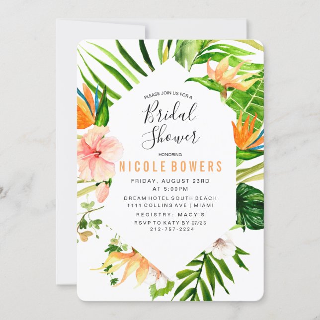 Tropical Floral Bridal Shower Invitation (Front)