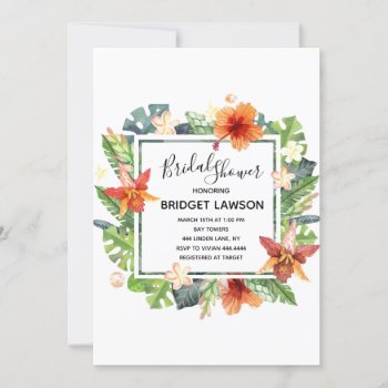 Tropical Floral Bridal Shower Invitations by ThreeFoursDesign at Zazzle