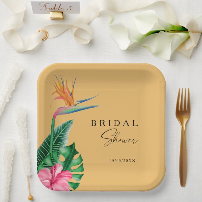 Tropical floral  bridal shower  paper plates (Wedding)