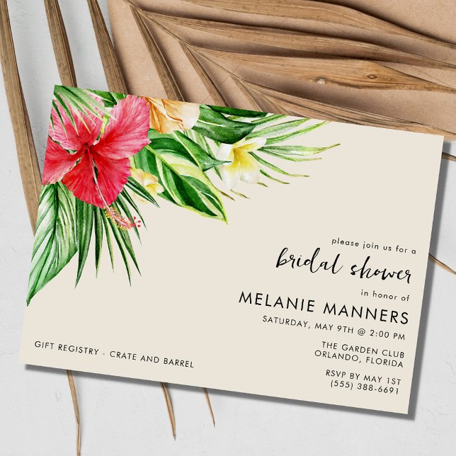 Tropical Floral Bridal Shower Party  Invitation (Tropical Floral Bridal Shower Party Invitation)