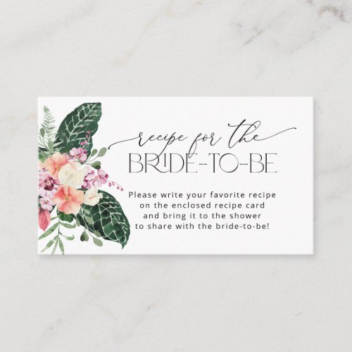 Tropical Floral Bridal Shower Recipe Card