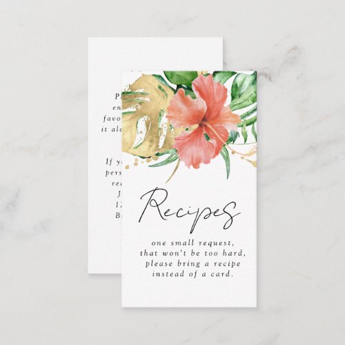 Tropical Floral Bridal Shower Recipe Request Enclosure Card