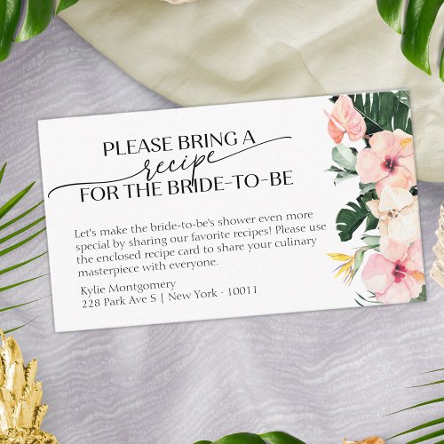 Tropical Floral Bridal Shower Recipe Request Enclosure Card
