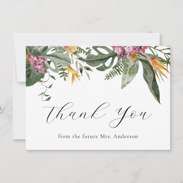 Tropical Floral Bridal Shower Thank You (Front)