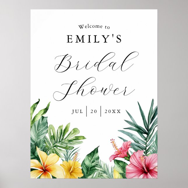 Tropical Floral Bridal Shower Welcome Sign (Front)
