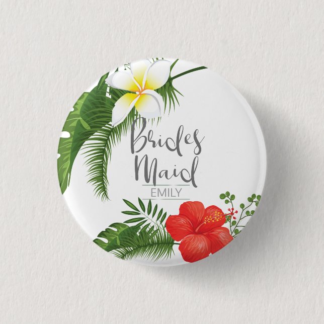 Tropical Floral Bridesmaids ID475 Button (Front)
