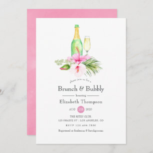 Tropical Floral Brunch and Bubbly Bridal Shower Invitation