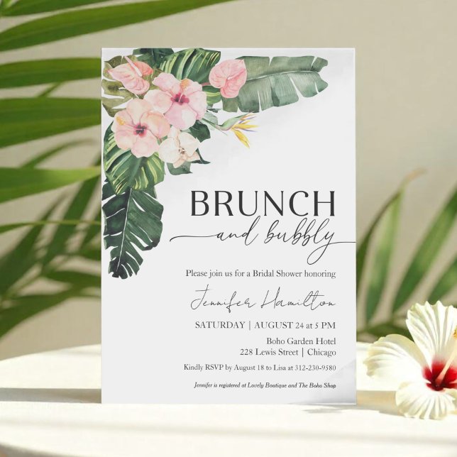 Tropical Floral Brunch and Bubbly Bridal Shower Invitation (Creator Uploaded)