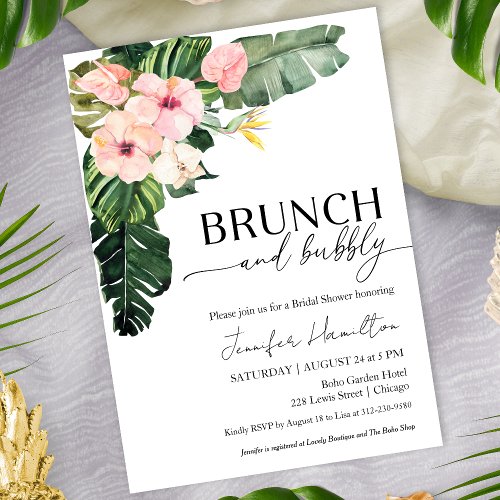 Tropical Floral Brunch and Bubbly Bridal Shower Invitation