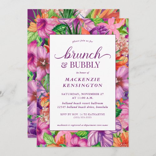 Tropical Floral Brunch Bubbly Bridal Shower Invitation