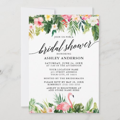 Tropical Floral Calligraphy Bridal Shower Invitation