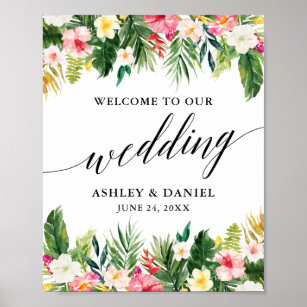Tropical Floral Calligraphy Wedding Welcome Poster