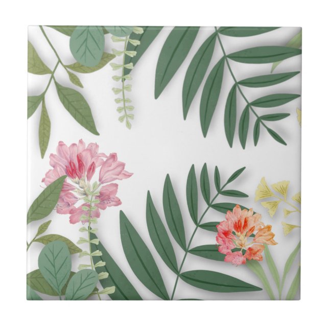 Tropical Floral  Ceramic Tile (Front)