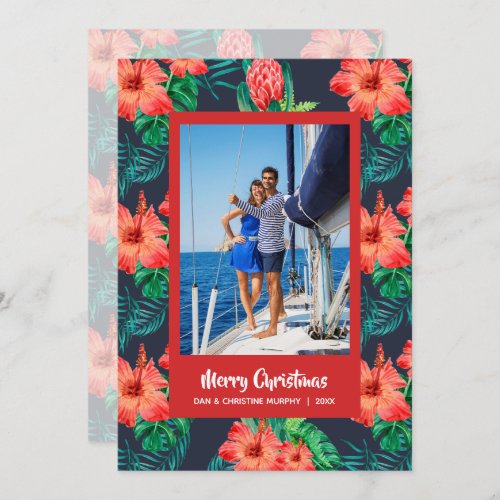 Tropical Floral Christmas Photo Holiday Card