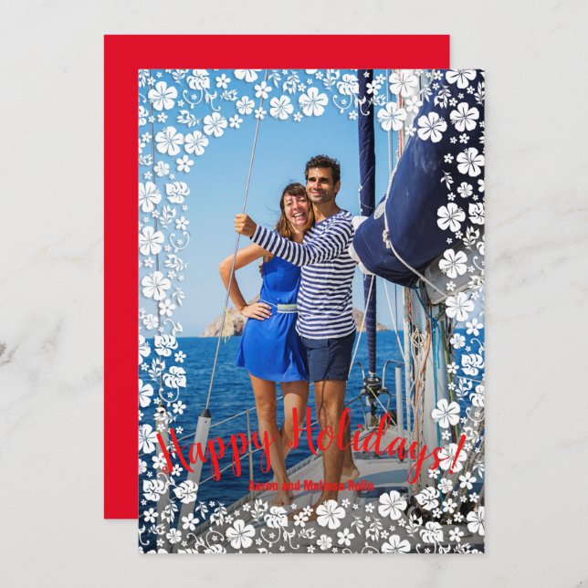 Tropical Floral Christmas Photo Holiday Card (Front/Back)