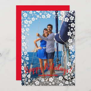 Tropical Floral Christmas Photo Holiday Card