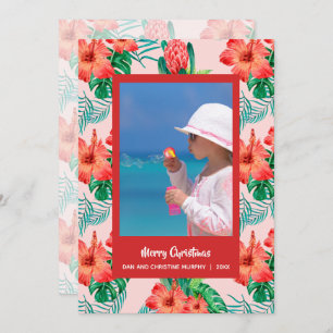 Tropical Floral Christmas Photo Holiday Card