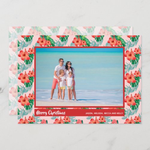 Tropical Floral Christmas Photo Holiday Card