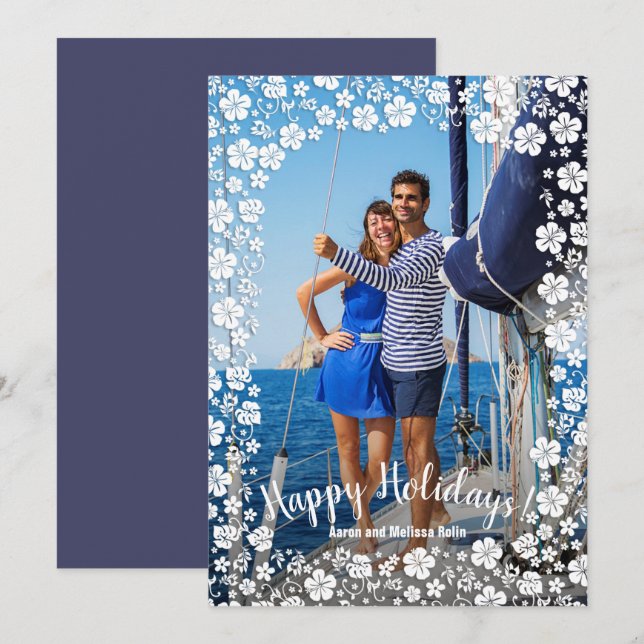 Tropical Floral Christmas Photo Holiday Card (Front/Back)
