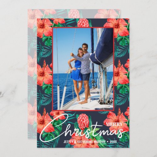 Tropical Floral Christmas Photo Holiday Card