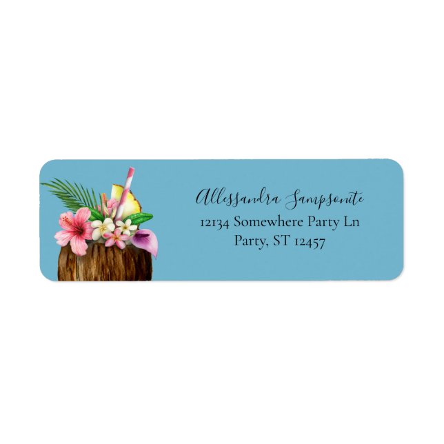 Tropical Floral & Coconut Blue V2 Return Addres Label (Front)
