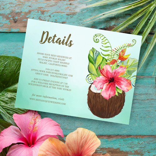 Tropical Floral Coconut Guest Information Wedding Enclosure Card