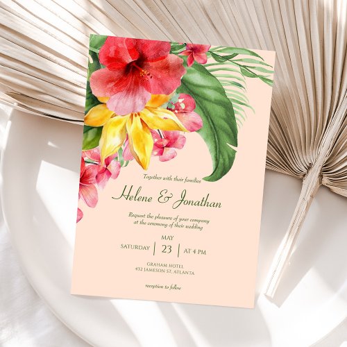 Tropical Floral Colorful Destination Beach Wedding Invitation