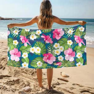 Tropical Floral Colorful Girly Watercolor Pattern Beach Towel