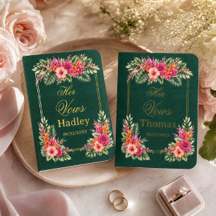 Tropical Floral Colorful Hibiscus & Greenery Foil Vow Books