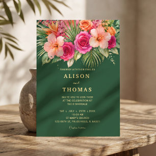 Tropical Floral Colorful Hibiscus & Greenery Invitation