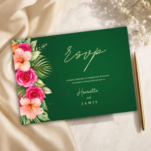 Tropical Floral Colorful | Hibiscus & Greenery RSVP Card
