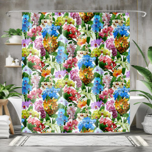 Tropical Floral Colorful Orchids Summer Shower Curtain