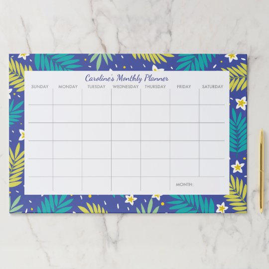 Tropical Floral Custom Desk Pad Monthly Calendar Zazzle Com