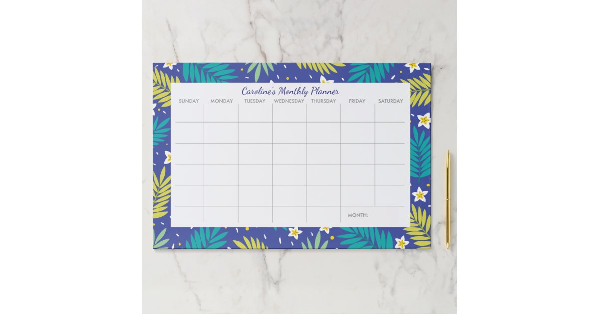 Tropical Floral Custom Desk Pad Monthly Calendar Zazzle Com