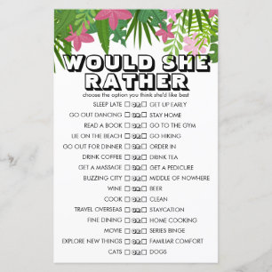 Tropical Floral Customisable Would She Rather Game