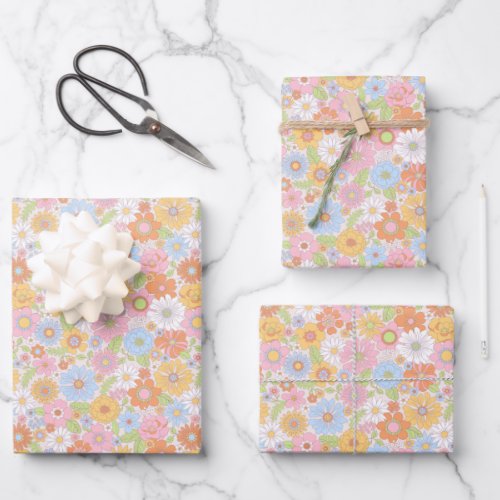 Tropical Floral Daisy Flowers Pattern Wrapping Paper Sheets