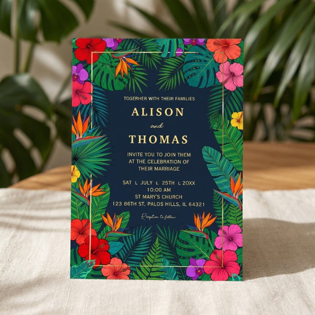 Tropical Floral Design | Hibiscus & Greenery Invitation (#tropicalwedding #weddinginvitation #hibiscus #beachwedding #destinationwedding #floralinvitation )