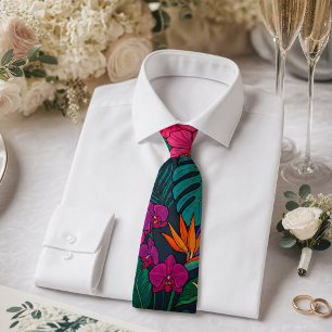 Tropical Floral Design Hibiscus & Greenery Neck Tie