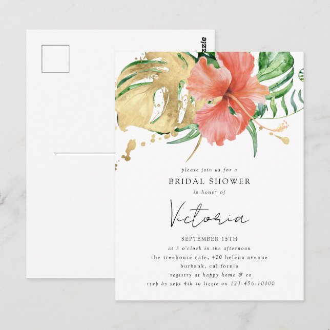 Tropical Floral Destination Wedding Bridal Shower  Postcard (Front/Back)