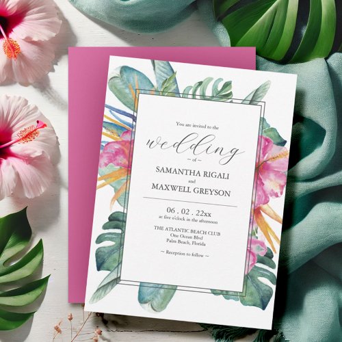 Tropical Floral Destination Wedding Invitations