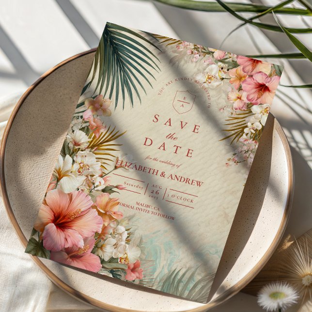 Tropical Floral Destination Wedding Save The Date (Creator Uploaded)