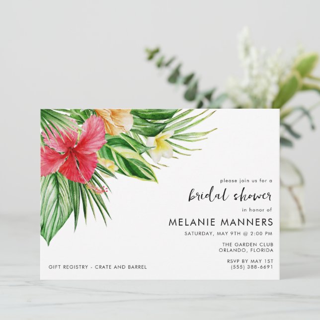 Tropical Floral Digital Bridal Shower  Invitation (Standing Front)