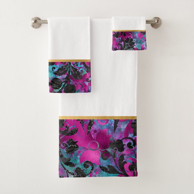 TROPICAL FLORAL ELEGANCE WHITE BATHROOM TOWEL SET (Insitu)
