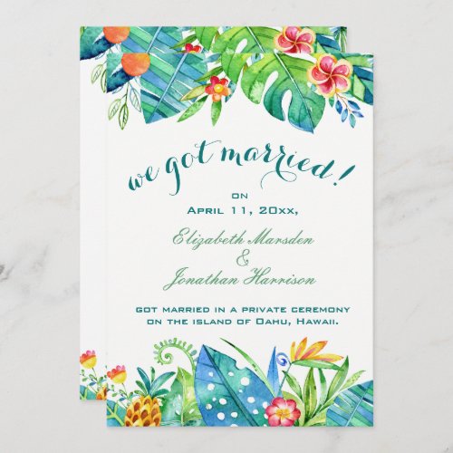Tropical Floral Elegant We Got Married Reception Invitation
