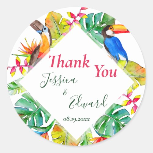 Tropical Floral Exotic Luau Wedding Thank You Classic Round Sticker
