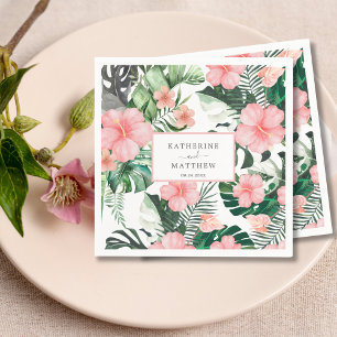 Tropical Floral Exotic Palm Leaf Beach wedding Napkins