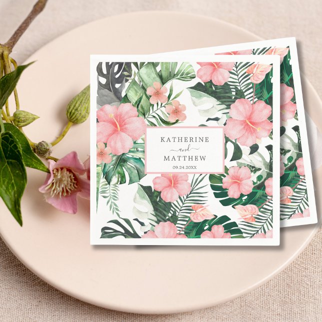 Tropical Floral Exotic Palm Leaf Beach wedding Napkins (Creator Uploaded)