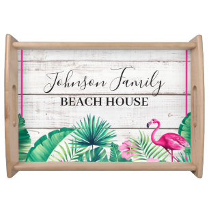 Tropical Floral Family Name Beach House  Serving Tray