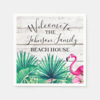 Tropical Floral Family Name Beach House Welcome 