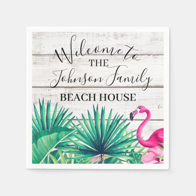 Tropical Floral Family Name Beach House Welcome  Napkins (Front)